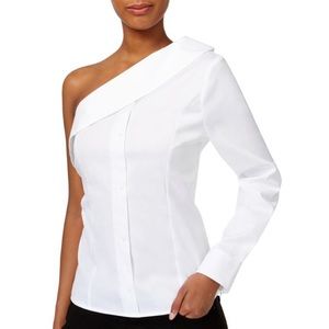 bar III Top Asymmetric Button Down Blouse One Shoulder Size Medium